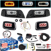 NOKINS Deluxe Plus LED Light Kit | Fits EZGO TXT 1996-2013 (Gas/Electric) | 20A DC Converter, USB, Low/High Beam, DRL, Brake Switch